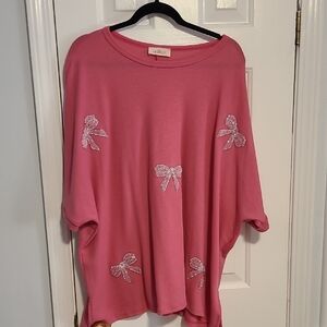 Pink Oversized Top with Bow Accents